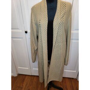 Tan Shawl Collar Duster Cardign Crocket Trim 1 X Boho Cozy Fall Minimalist